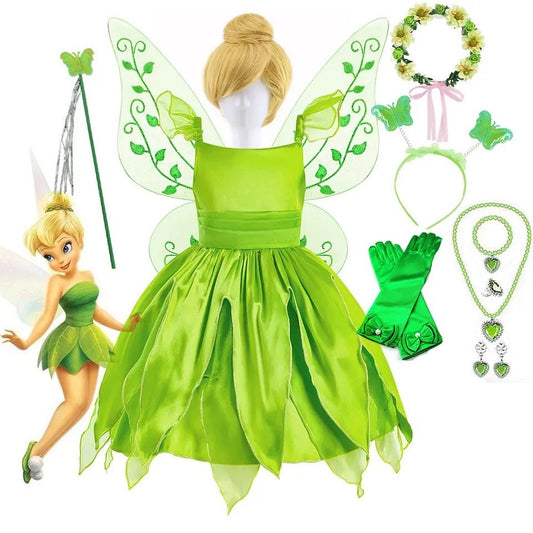 Infant Tinker Bell Costume Toddler Disney Pixie Fairy Dress with Wings Headband Wand Toddler Girls Elf Green Princess Vestidos