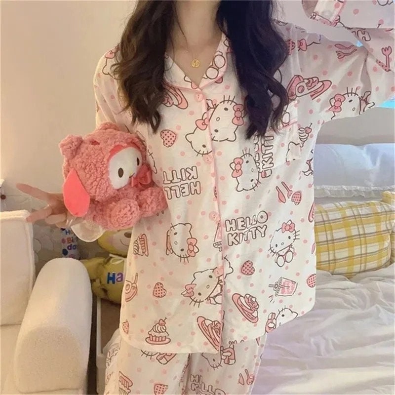 Sanrio Hello Kitty Autumn Sweet Girl Pajama Set My Melody Anime Y2K Japan Long Sleeve Trousers Student Home Clothes Women Pijama