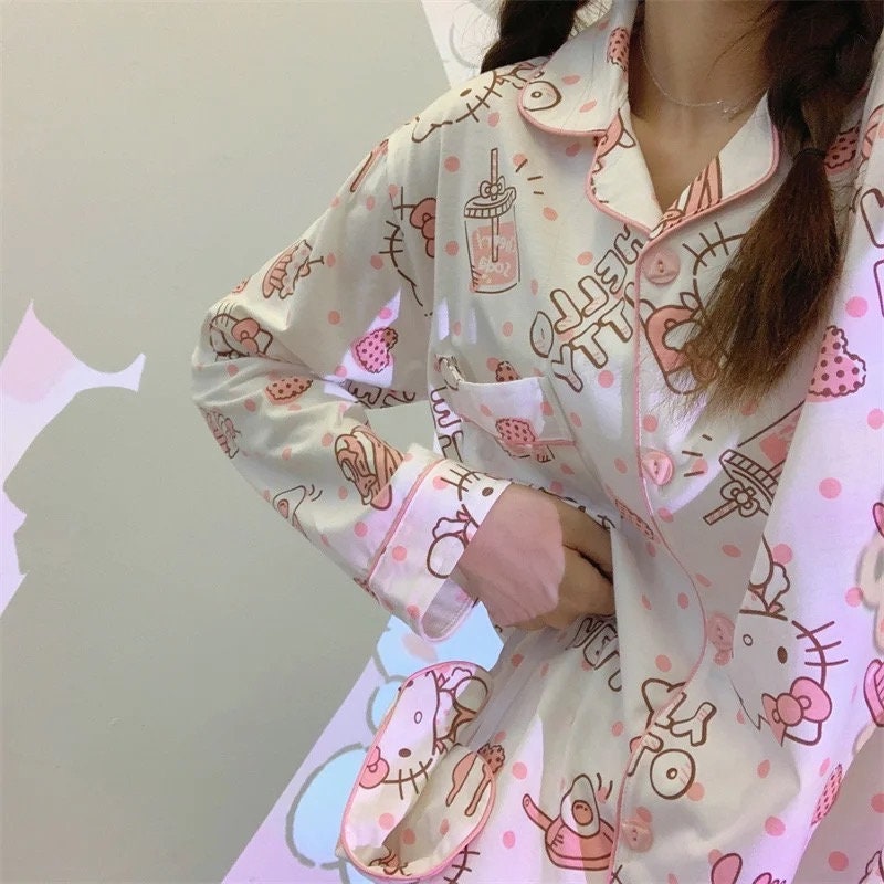 Sanrio Hello Kitty Autumn Sweet Girl Pajama Set My Melody Anime Y2K Japan Long Sleeve Trousers Student Home Clothes Women Pijama