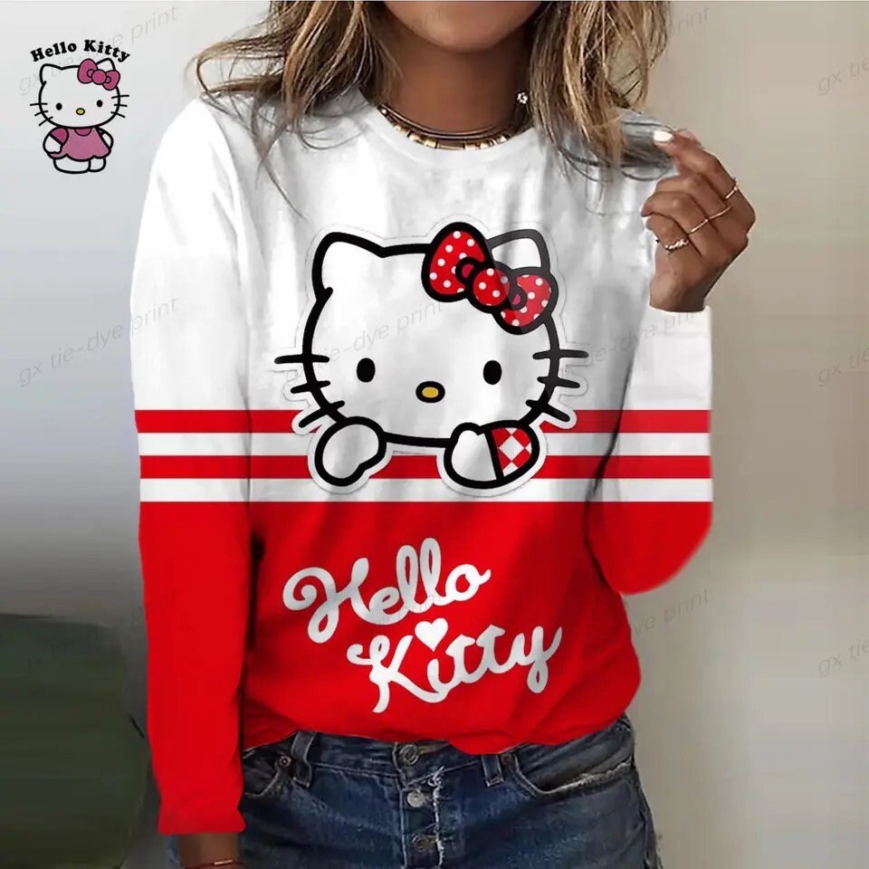 Women's Sweet T shirt Tee HELLO KITTY Casual Holiday Weekend Floral Painting Long Sleeve Flower Print Round Neck Basic Spring