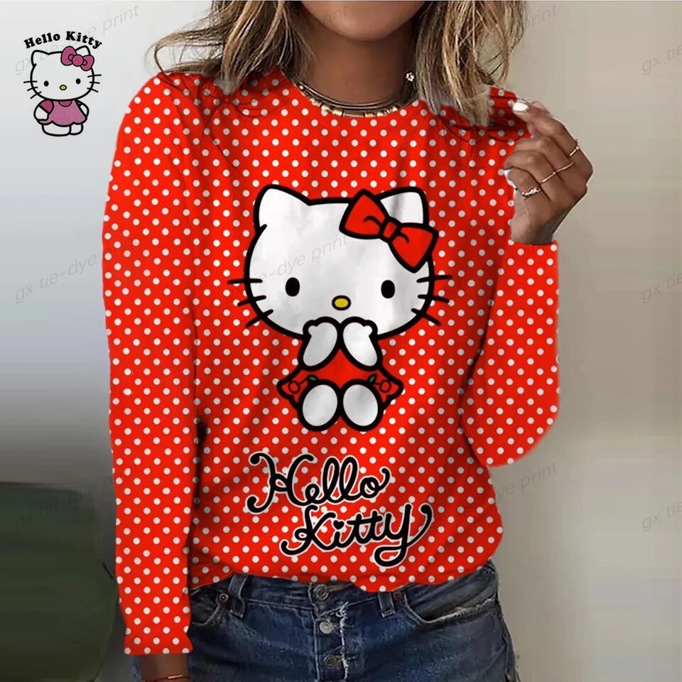 Women's Sweet T shirt Tee HELLO KITTY Casual Holiday Weekend Floral Painting Long Sleeve Flower Print Round Neck Basic Spring