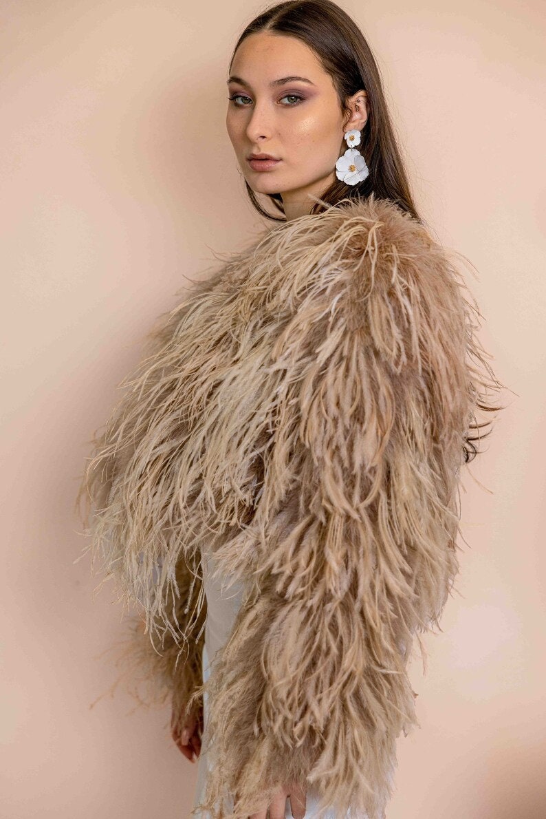 Female Real Fur Ostrich Feather Coats Long Sleeve Fur Jacket Ladies Crew Neck 100% Natural Fur Coat Women Spring Autumn Clothes