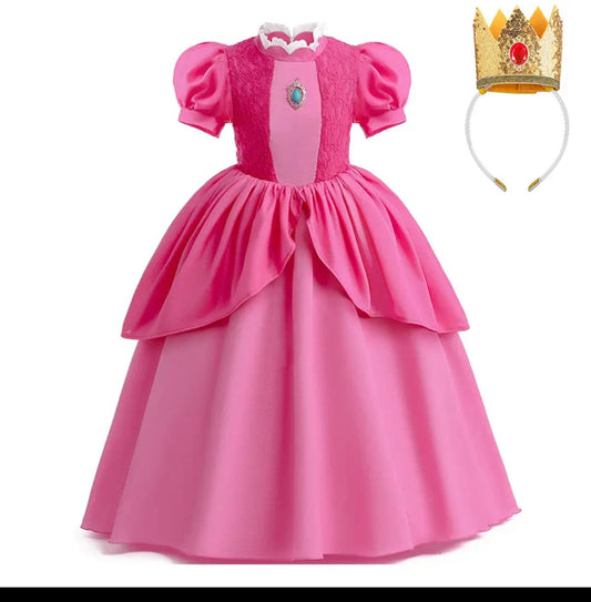 New Girl Peach Princess Dress Kids Movie Role Playing Cosplay Costume Birthday Party Stage Performace