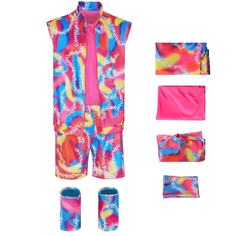 Movie Ken Ryan Gosling Barbie Cosplay Costume Stripe Pink Shirt and Shorts Set for Men Women Beach Wear Set Adult Costume