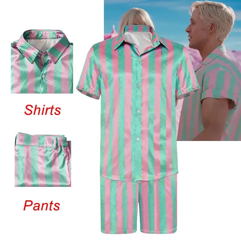 Ken Ryan Gosling Cosplay Barbie Cosplay Costume Hawaiian Shirts Short Pants for Beach Wear Set Adult Halloween Party Costume