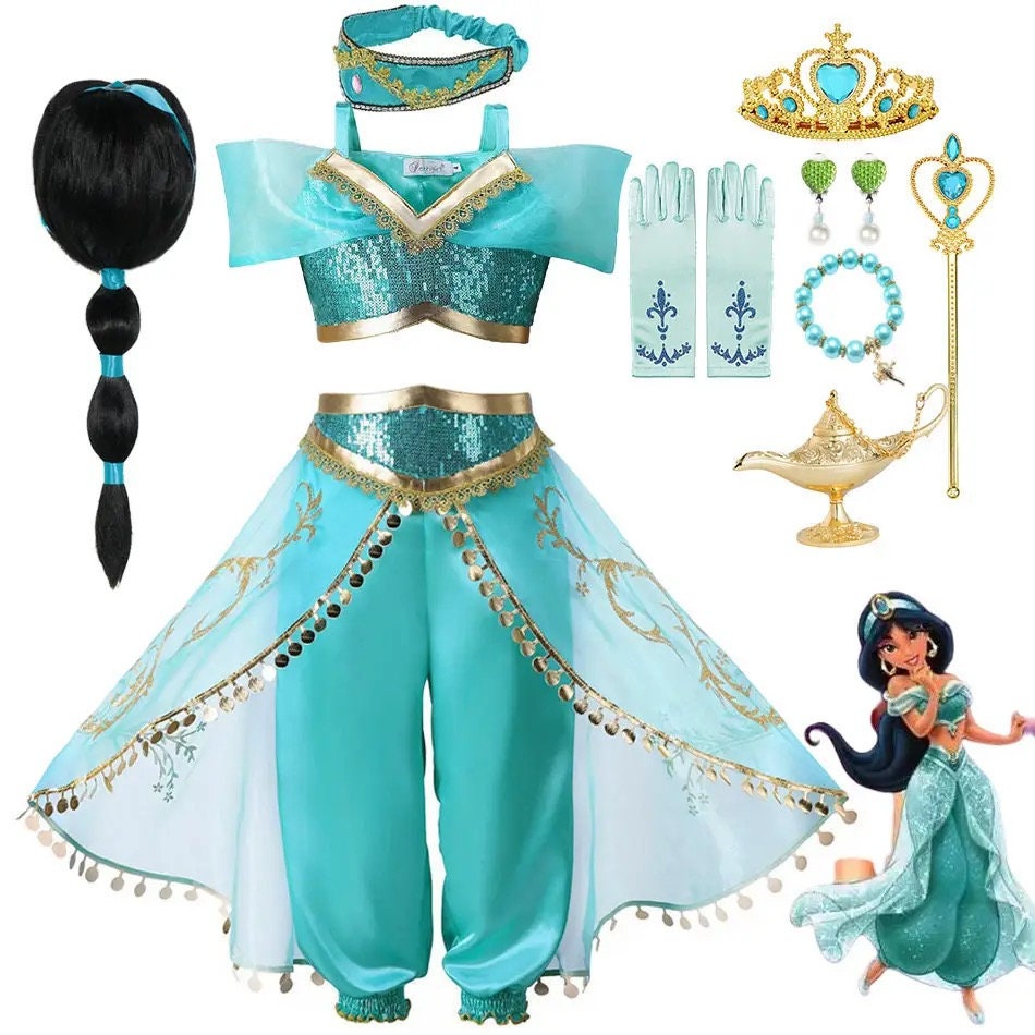 Girls Jasmine Dress Aladdin Princess Magic Lamp Carnival Clothing Vestidos Halloween Party Cosplay