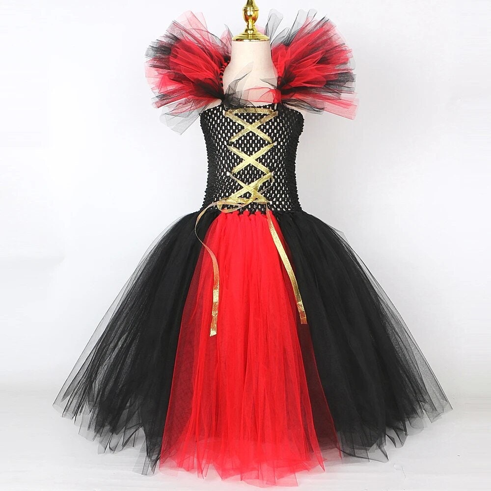 Disney Maleficent Costume for Girls Kids Carnival Halloween Long Tutu Dress Red Devil Witch Cosplay Outfit with Horns Wings Fork