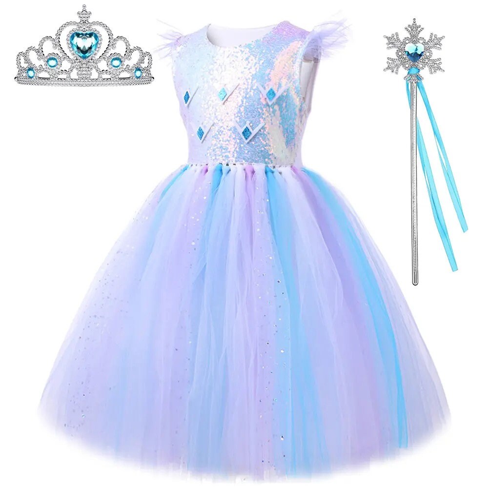 Disney Frozen Elsa Costumes for Girls Christmas Snow Queen Tutu Dress Halloween Birthday Party Outfit Kids Girl New Year Clothes