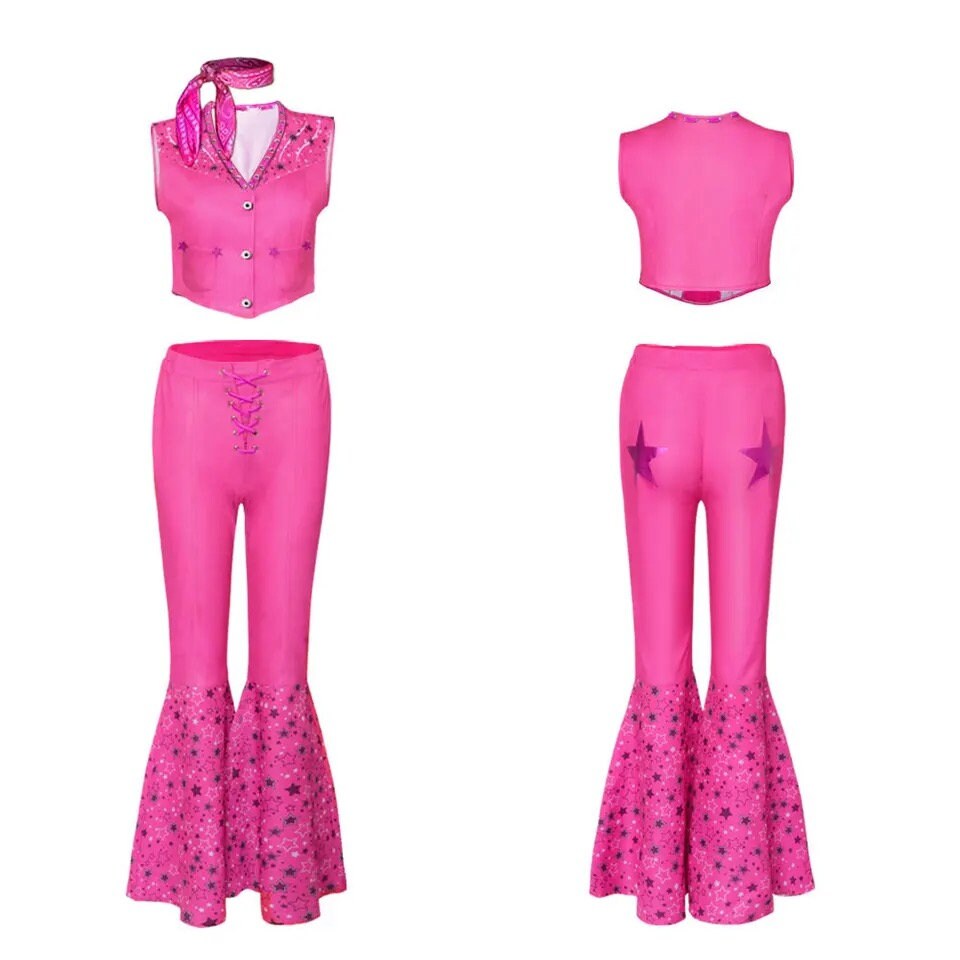 Movie Margot Robbie's Barbie Costume Hot Starry Pink Top and Pants Barbie Set for Women Ladies Halloween Costume