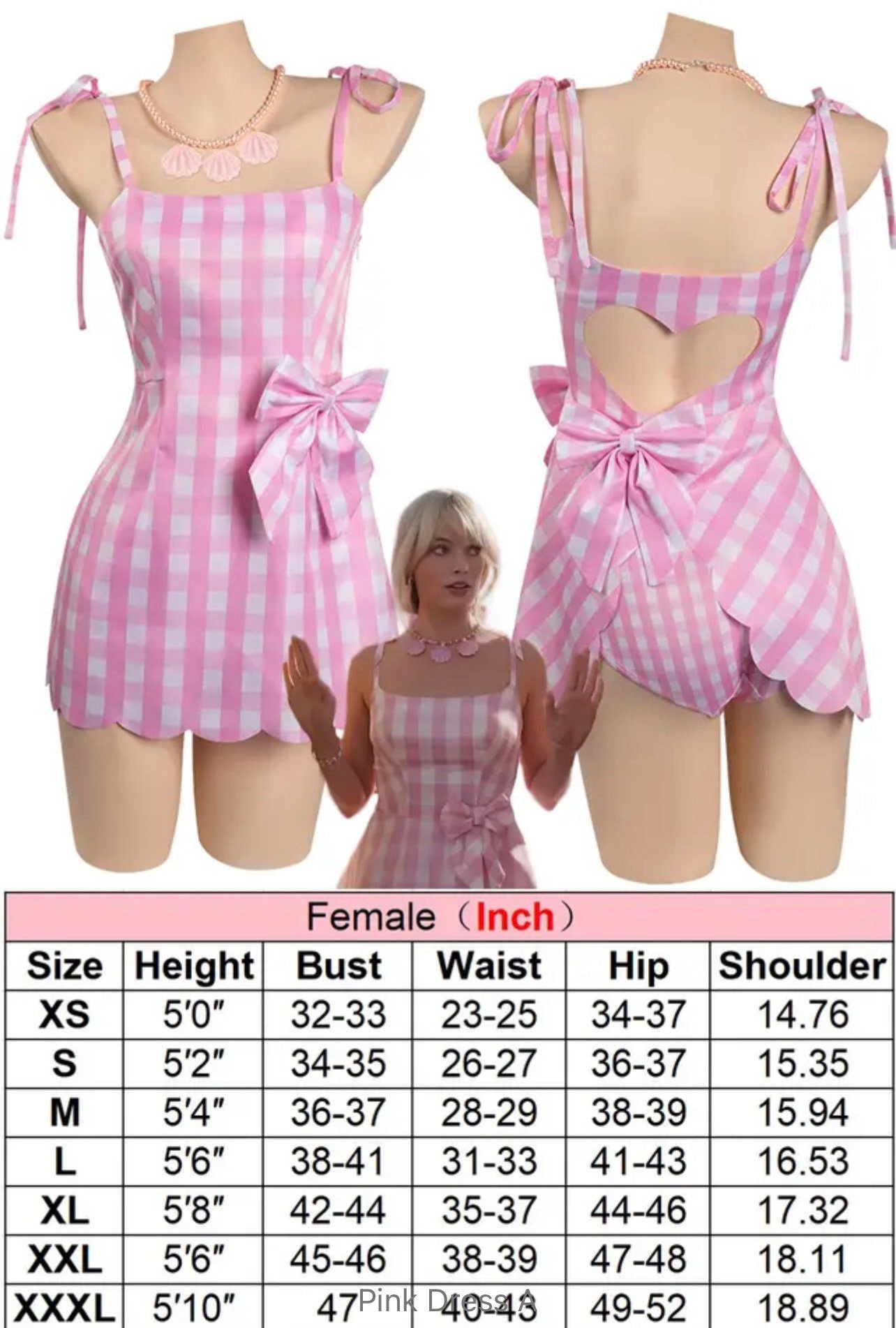 Pink Plaid Dress Women Costume