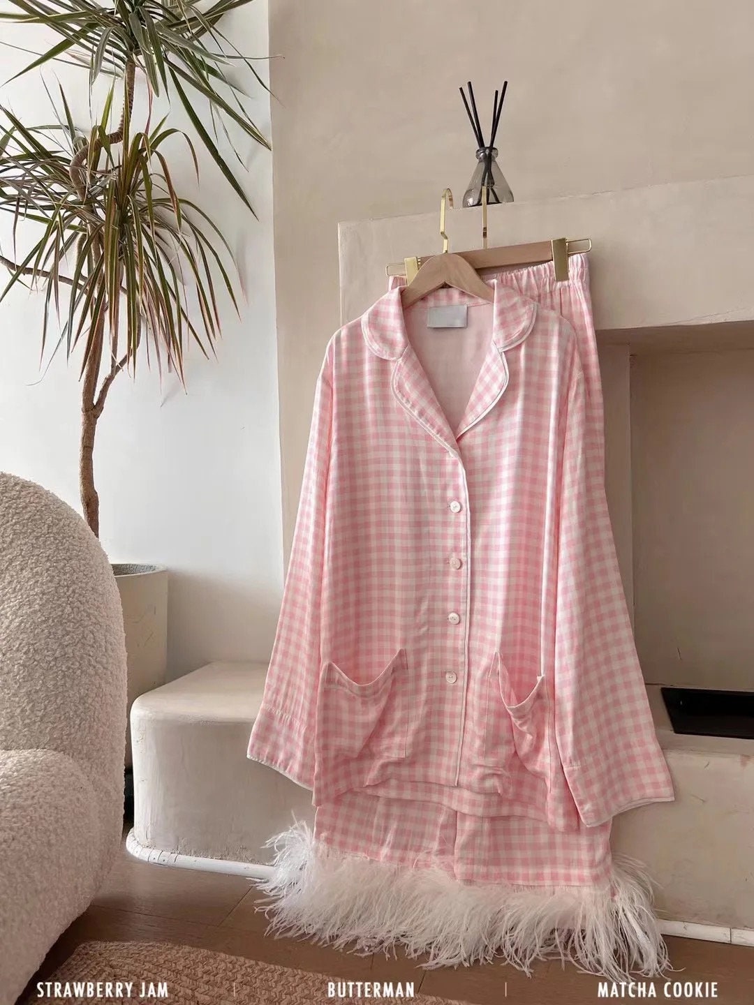 Long Sleeve Ostrich Feather Pajamas for Women, Factory Direct Luxury Pajama Set  Fancy Party Wear