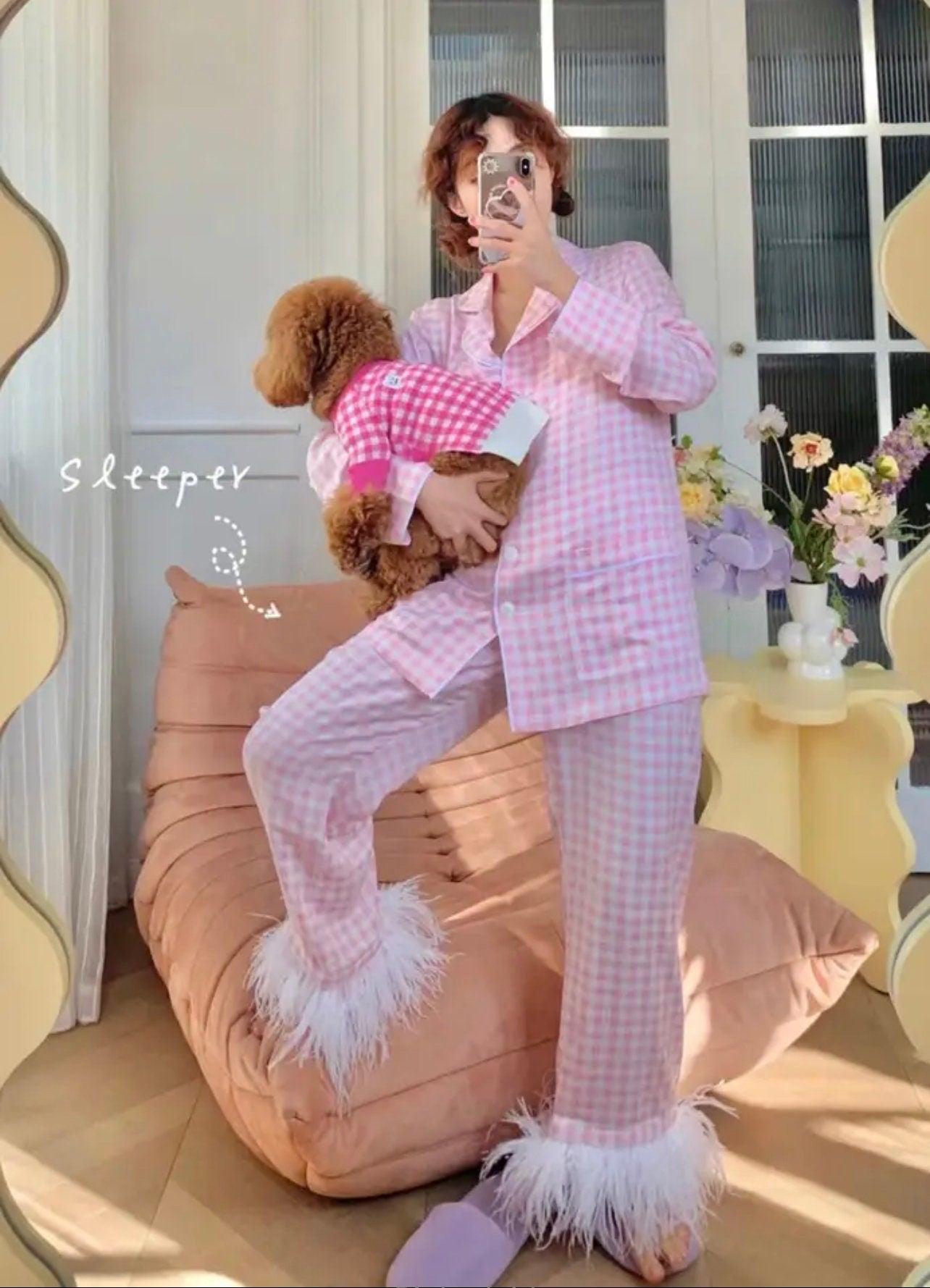 Long Sleeve Ostrich Feather Pajamas for Women, Factory Direct Luxury Pajama Set  Fancy Party Wear