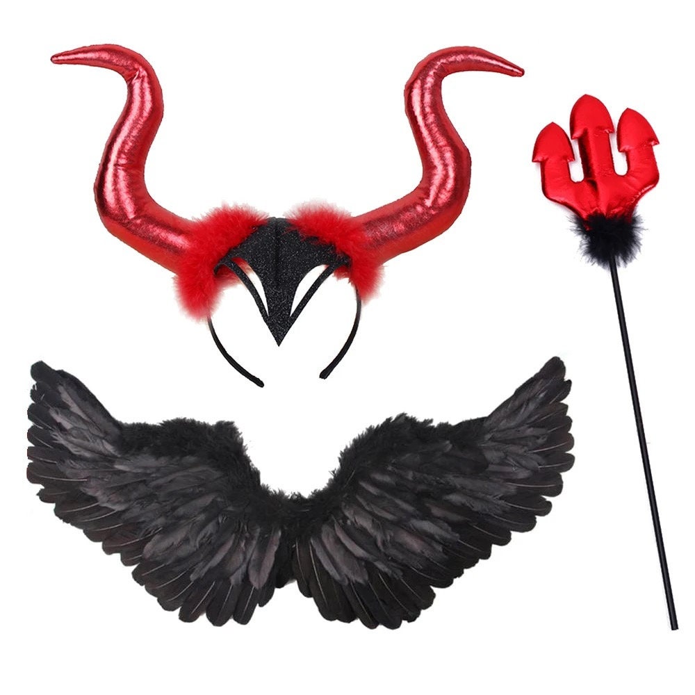 Disney Maleficent Costume for Girls Kids Carnival Halloween Long Tutu Dress Red Devil Witch Cosplay Outfit with Horns Wings Fork