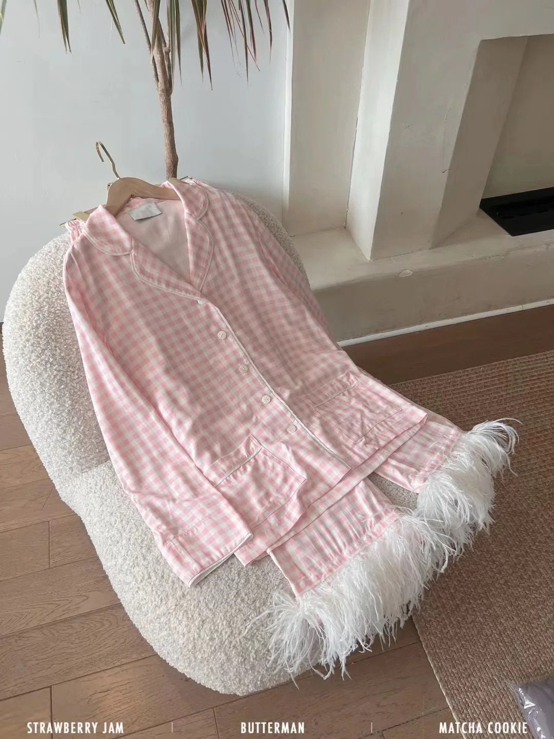 Long Sleeve Ostrich Feather Pajamas for Women, Factory Direct Luxury Pajama Set  Fancy Party Wear