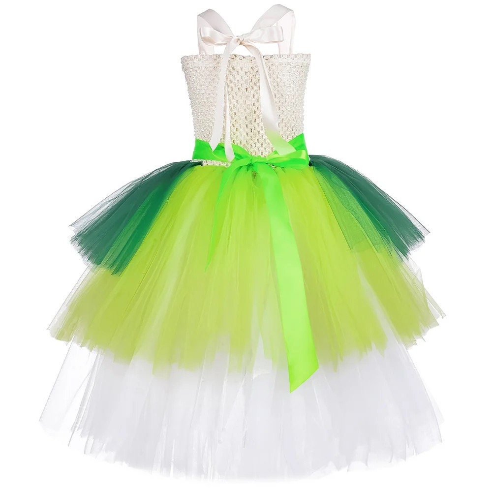 Disney Tiana Princess Dresses for Girls Frog Tinker Bell Fairy Costumes Kids Halloween Tutus Outfit 3 Layered Party Ball Gown
