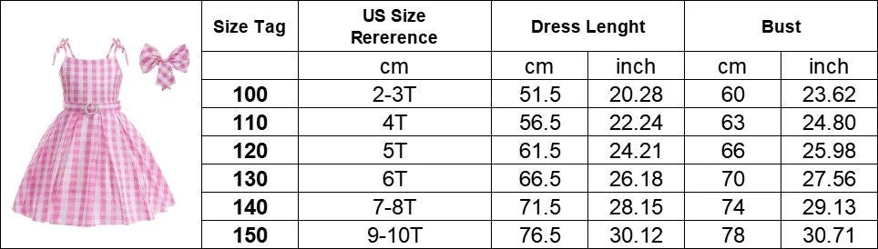 Hot Movie Costume For Kids Girls Cosplay Pink Plaid Dress Halloween Pink Girl Dress Up Carnival Party Clothes With Hat For 2-10T