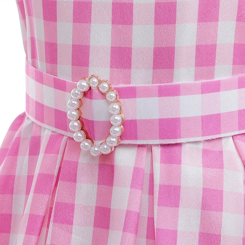 Hot Movie Costume For Kids Girls Cosplay Pink Plaid Dress Halloween Pink Girl Dress Up Carnival Party Clothes With Hat For 2-10T