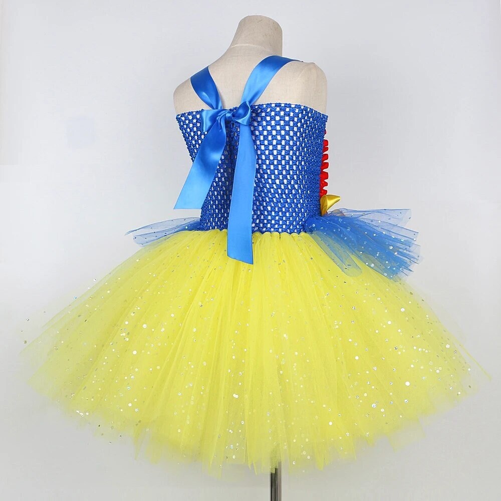 Disney Sparkly Snow White Princess Dresses for Girls Christmas Halloween Twinkle Costumes for Kids Birthday Party Tutus Outfit