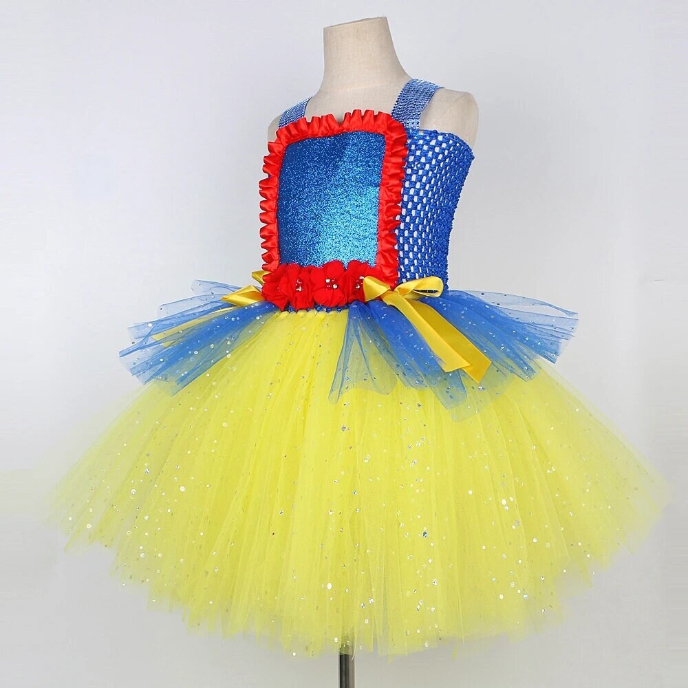 Disney Sparkly Snow White Princess Dresses for Girls Christmas Halloween Twinkle Costumes for Kids Birthday Party Tutus Outfit