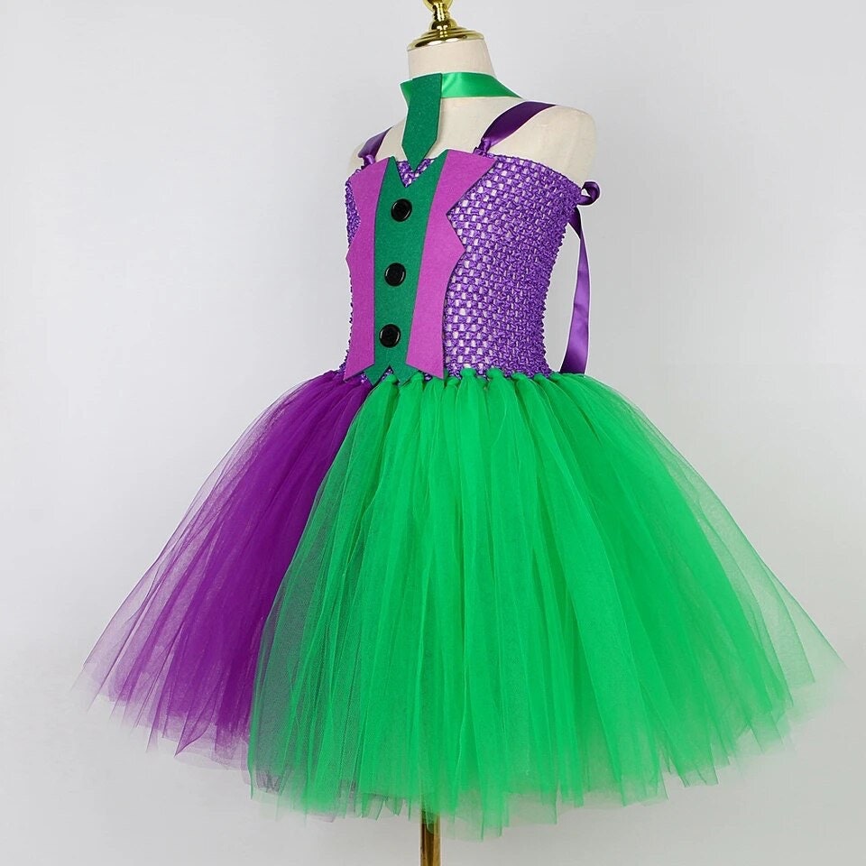Fleck Clown Halloween Costumes for Girls Purple Green Joker Cosplay Dresses for Kids Carnival Party Outfits Children Anime Tutus