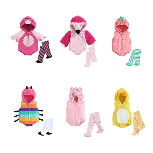 Baby Girls Romper Sets Flamingo Long Sleeve Hooded Zipper Bodysuit With Wings Socks Fall Halloween Costumes