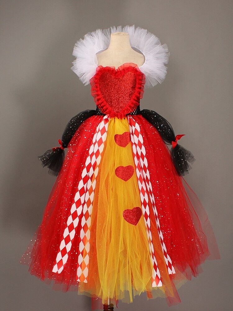 Evil Red Queen Sparkly Girls Tutu Dress Deluxe Wonderland Royal Heart Kids Halloween Fancy Dress Children Pageant Party Costume
