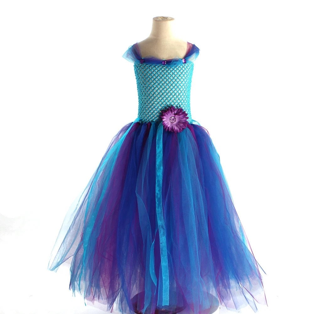 Peacock Fairy Girls Tutu Dress Matching Wand Wings Kids Birthday Party Purim Pageant Costume Fancy Princess Children Ball Gown