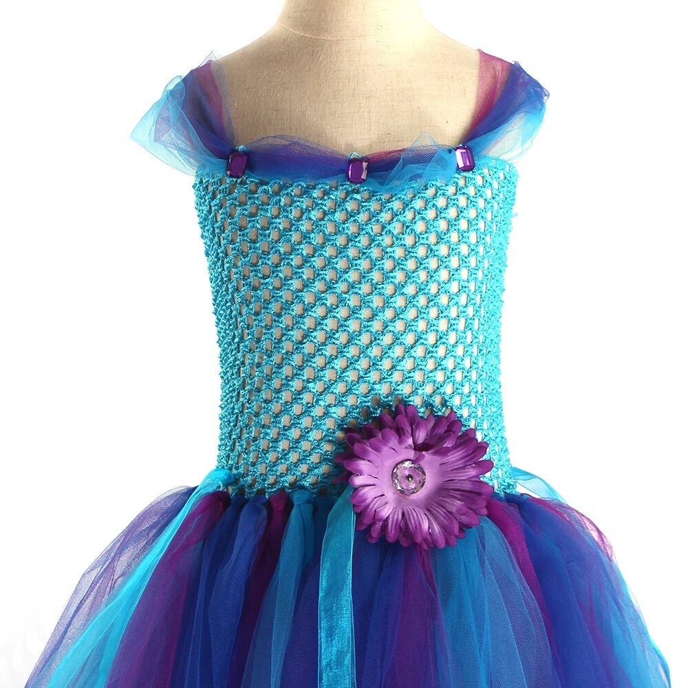 Peacock Fairy Girls Tutu Dress Matching Wand Wings Kids Birthday Party Purim Pageant Costume Fancy Princess Children Ball Gown