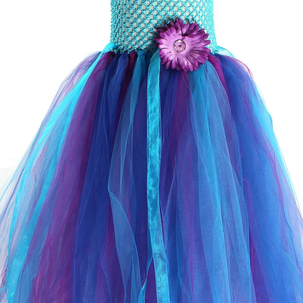 Peacock Fairy Girls Tutu Dress Matching Wand Wings Kids Birthday Party Purim Pageant Costume Fancy Princess Children Ball Gown