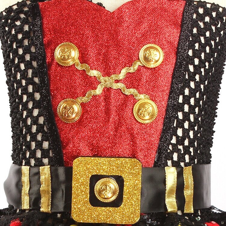 Girls Pirate Tutu Dress Costume Black Red & Gold Glitter Kids Deluxe Pirate Masquerade Halloween Role play Party Tutu Clothes