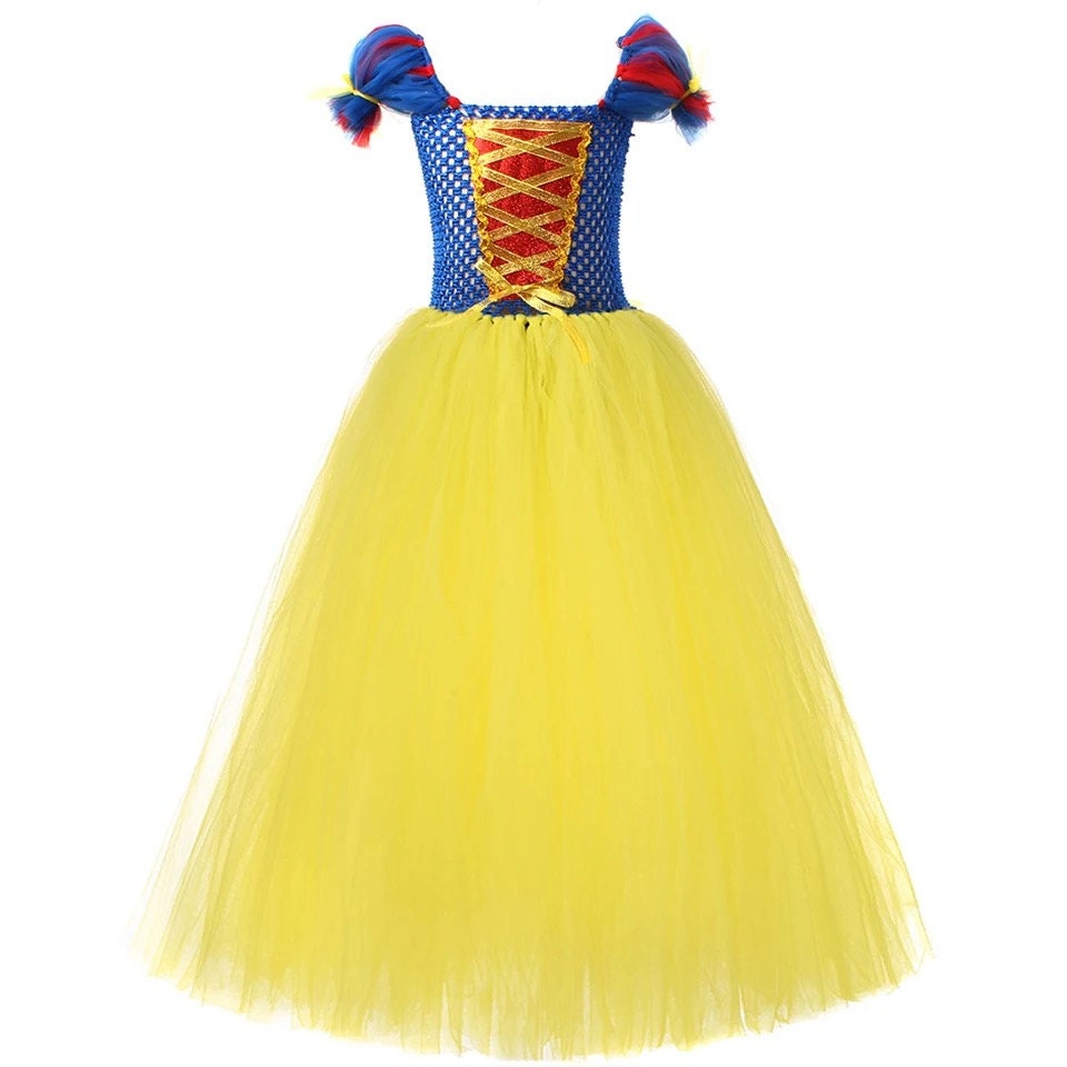 Snow White Princess Gown Tutu Dress with Bow Girls Carnival Halloween Costume for Kids Birthday Party Outfit Cosplay Dress Up