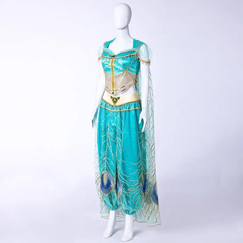 Adult Aladdin Magic Lamp Jasmine Princess Dress Cosplay Costume Adult Women Halloween Costume Embroidery Dance Dress