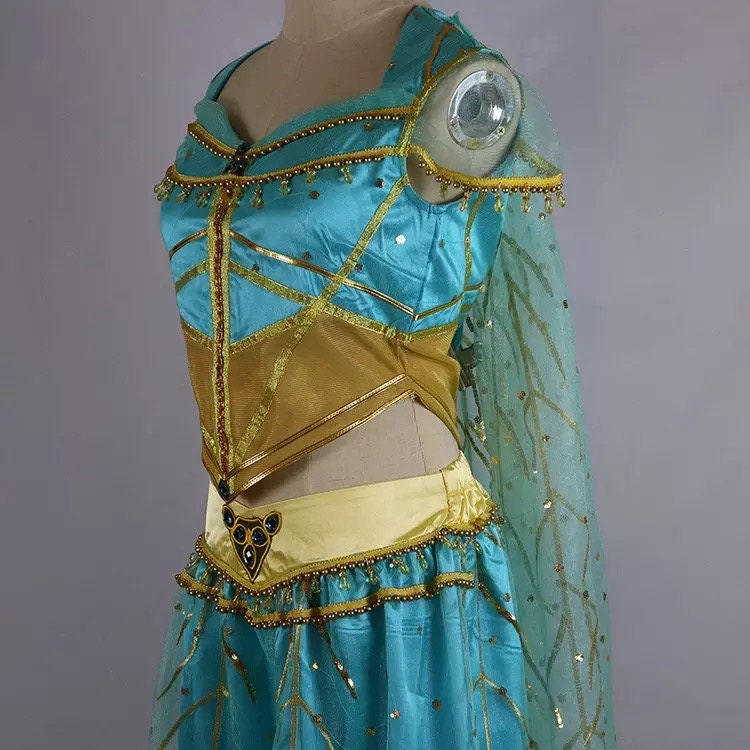 Adult Aladdin Magic Lamp Jasmine Princess Dress Cosplay Costume Adult Women Halloween Costume Embroidery Dance Dress