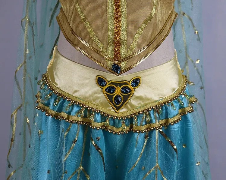 Adult Aladdin Magic Lamp Jasmine Princess Dress Cosplay Costume Adult Women Halloween Costume Embroidery Dance Dress