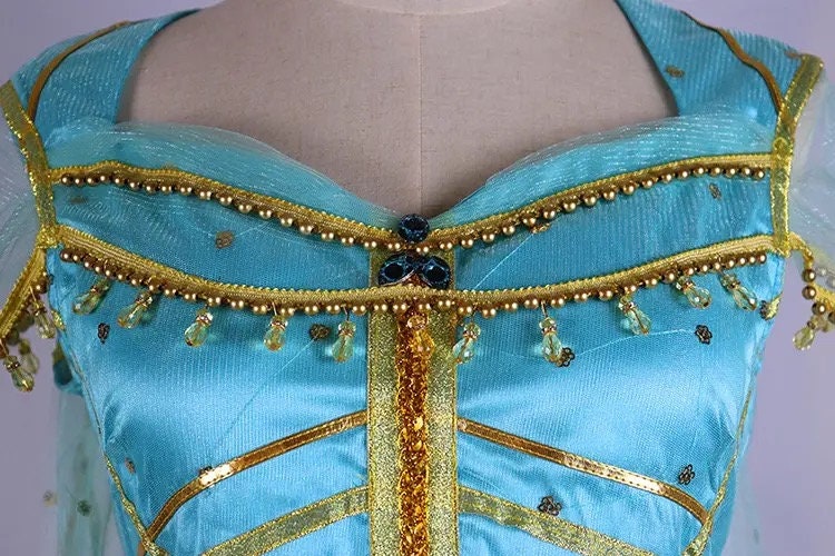 Adult Aladdin Magic Lamp Jasmine Princess Dress Cosplay Costume Adult Women Halloween Costume Embroidery Dance Dress