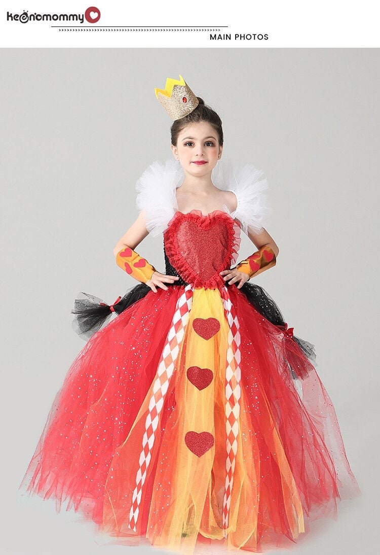 Evil Red Queen Sparkly Girls Tutu Dress Deluxe Wonderland Royal Heart Kids Halloween Fancy Dress Children Pageant Party Costume