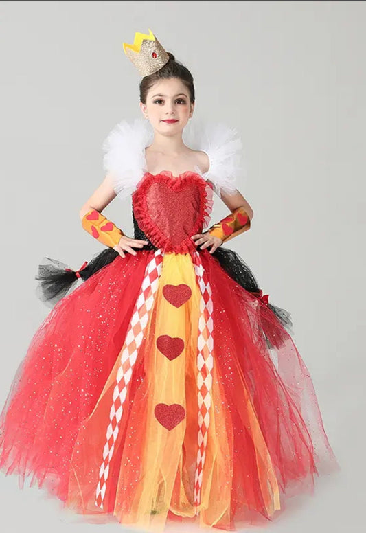 Evil Red Queen Sparkly Girls Tutu Dress Deluxe Wonderland Royal Heart Kids Halloween Fancy Dress Children Pageant Party Costume