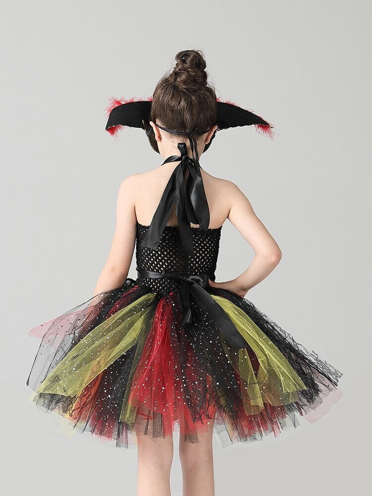 Girls Pirate Tutu Dress Costume Black Red & Gold Glitter Kids Deluxe Pirate Masquerade Halloween Role play Party Tutu Clothes