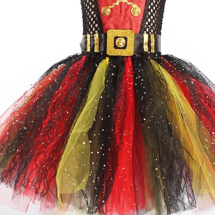 Girls Pirate Tutu Dress Costume Black Red & Gold Glitter Kids Deluxe Pirate Masquerade Halloween Role play Party Tutu Clothes