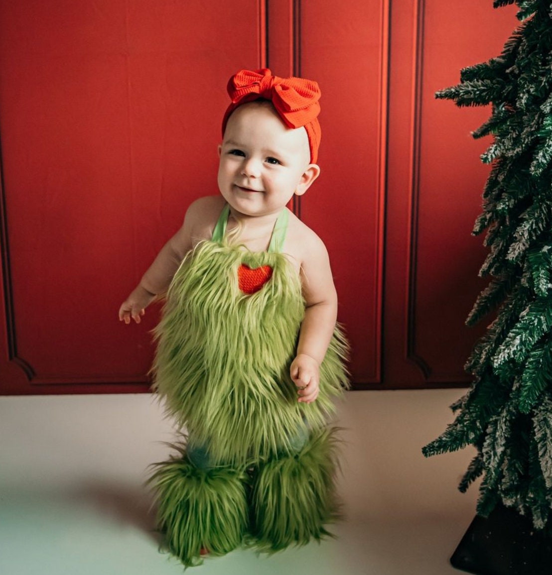 Baby Girls Grinchmas Baby Girl Romper With Bow