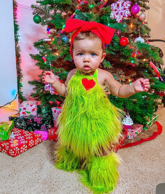 Baby Girls Grinchmas Baby Girl Romper With Bow