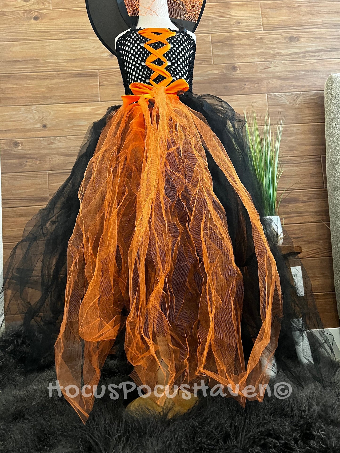 Halloween Witch Costume Flare Sleeve Long Tutu Dress